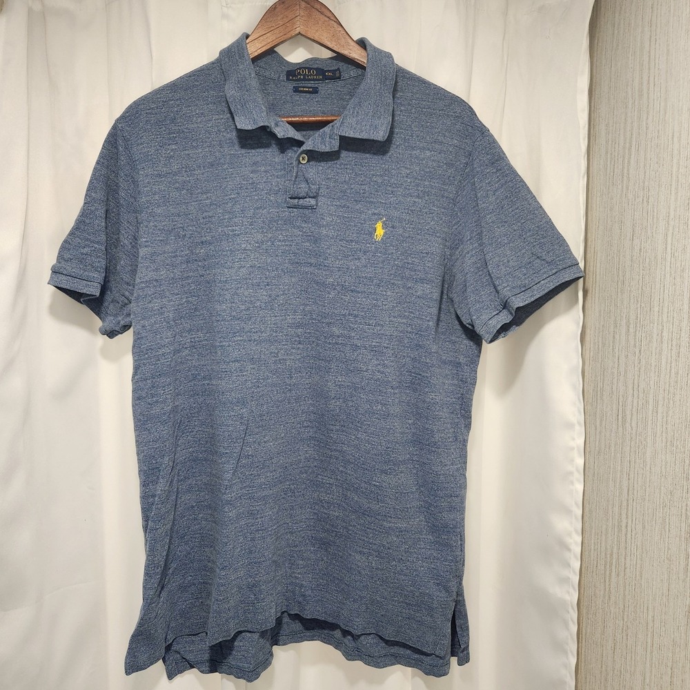 Polo Ralph Lauren‎ Men's Custom Fit Polo Heather Blue Size XXL Yellow Pony